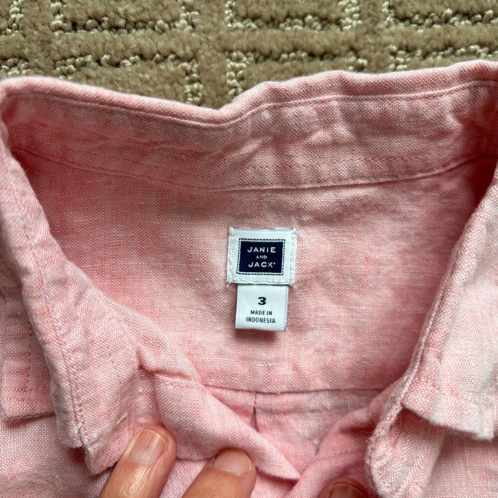Janie and Jack Set of 2 Linen Button Down Boys Shirts 3 & 4 Toddler Peach Summer - Picture 6 of 7